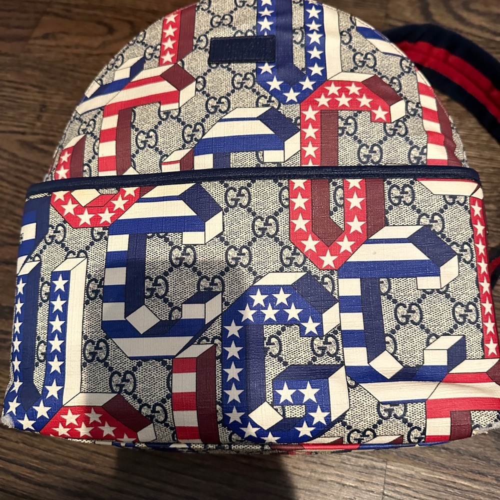 Gucci Red, Blue, and White Logo small Backpack